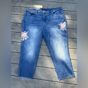 Curations Women's stretch boho Blue Jeans with Floral Embroidery